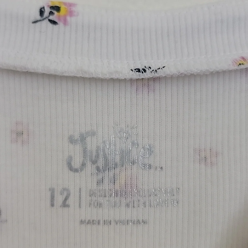 Justice White Floral Print Short Sleeve Top Girls 12
